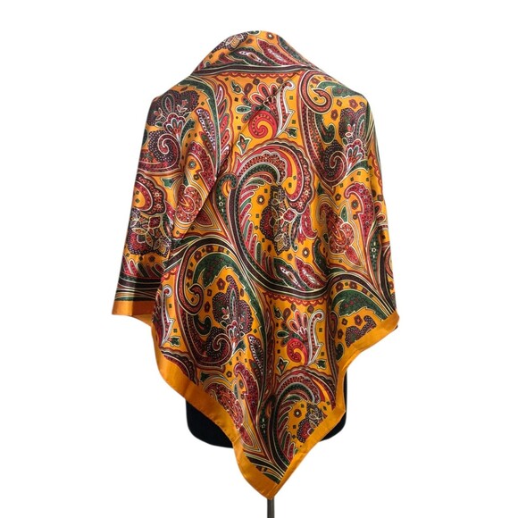 Mosi Silky Satin 35" Paisley Square Neck Scarf Hair Wrap Orange Fleur-de-lis - Picture 1 of 9